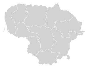 Obraz premium Grey with White Outline Lithuania Map with District Borders Europe Country