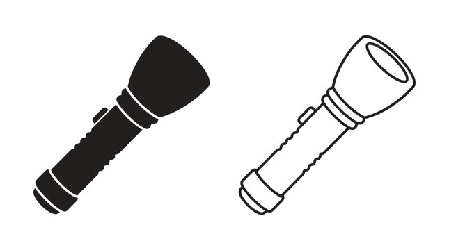 flashlight icon set black and white linear illustration on white background