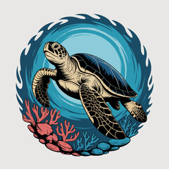 Sea Turtle Swimming Ocean Water. © king