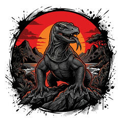 Tyrannosaurus Rex Dinosaur Standing Roaring. © king