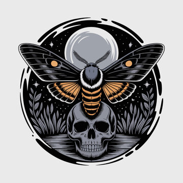 Moth Insect with Skull Decoration.