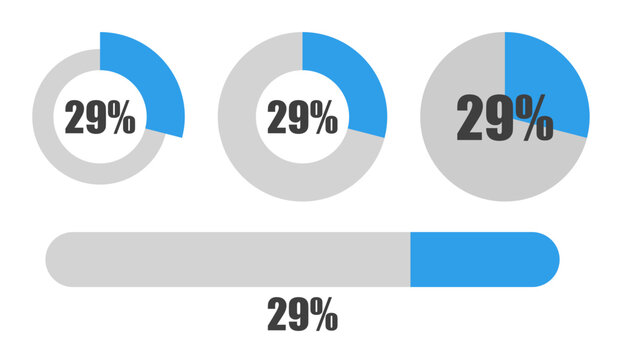 29％の円グラフとプログレスバーセット パーセンテージ表示アイコン素材29 Percent Chart and Progress Bar Set Circle Graph and UI Elements
