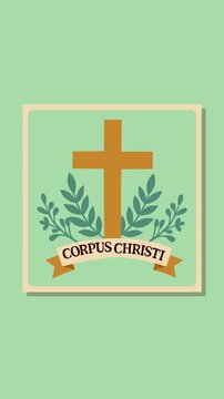 Religious footage featuring a golden cross with decorative leaves and Corpus Christi text. Perfect for Christian worship, church presentations, spiritual celebrations, and holy event backgrounds.