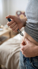 Fototapeta premium Person injecting insulin with pen for diabetes treatment