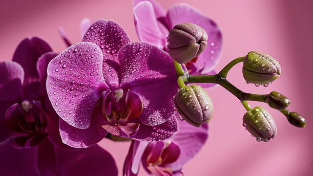 Close-Up of Vibrant Purple Phalaenopsis Orchid Bloom With Delicate Petals and Buds