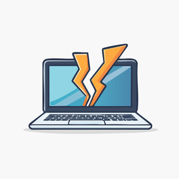 Broken Laptop Screen with Lightning Bolt