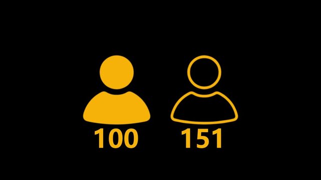Modern glowing user icon comparison animation showing numerical statistics and audience data on dark background. Minimal infographic design for analytics, social media, business growth, 