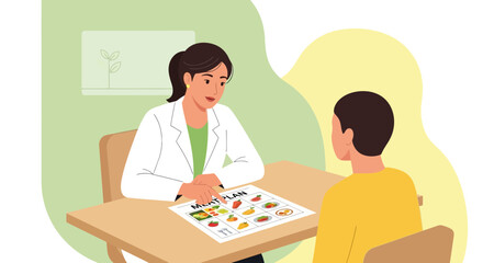 Fototapeta premium Doctor consulting patient with healthy food diet plan.