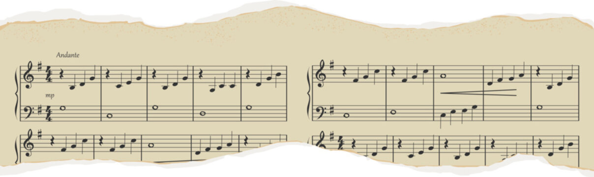 Musical Notes On Torn Paper Vintage