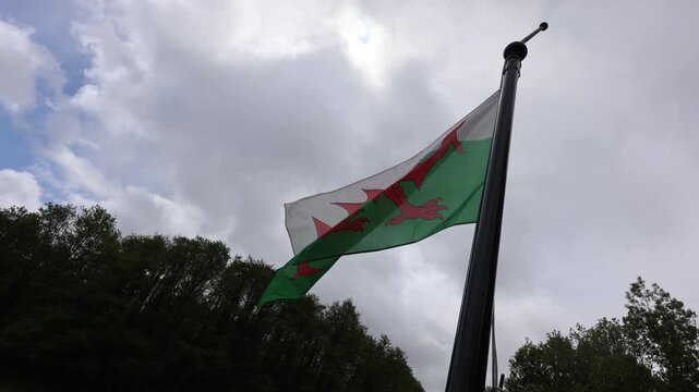 Welsh flag waving in the wind