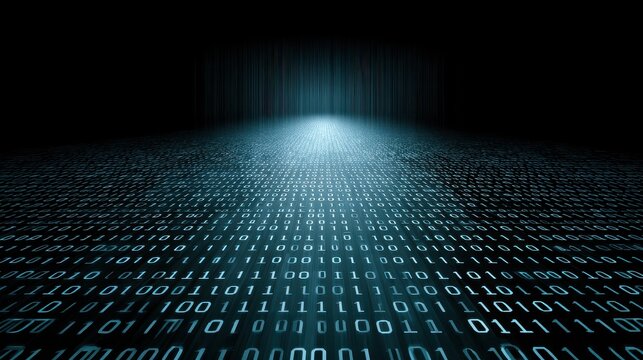 Binary Code Tunnel with Glowing Blue Light