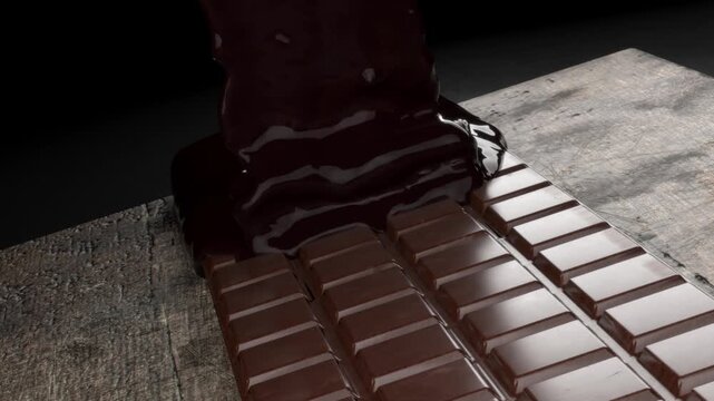 a stream of liquid chocolate pouring down on a flat surface