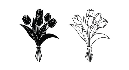 Bouquet of five tulips in black and white © Sopna