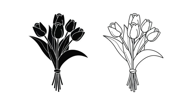 Bouquet of five tulips in black and white