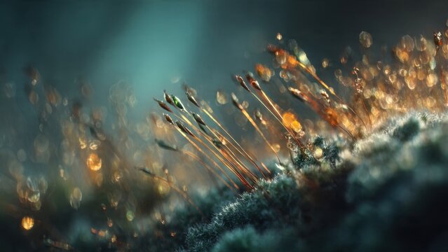 Macro Shot of Moss with Golden Spores