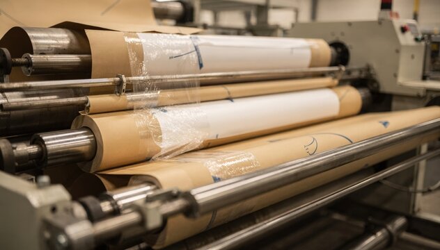 Close medium view of threeply multiwall bag tube forming machine seamlessly bonding layers into durable airtight bag tubes for bulk materials.