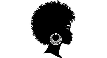 Black Woman Silhouette Profile with Afro Hair and Hoop Earring © afgan
