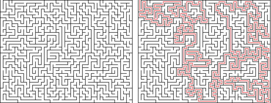 Complex Maze Puzzle with Solution Path Illustration