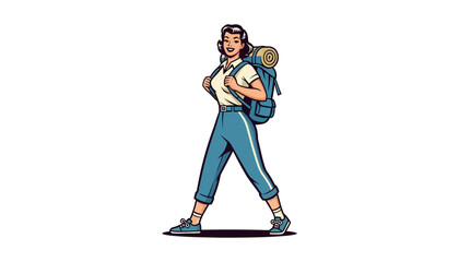 Fototapeta premium Retro Woman Backpacker and Superhero Reveal Pop Art Concept