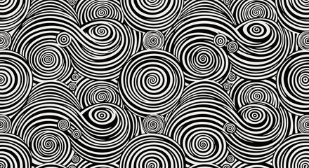 Naklejka premium Abstract Swirls Pattern Black and White Optical Illusion Seamless Background