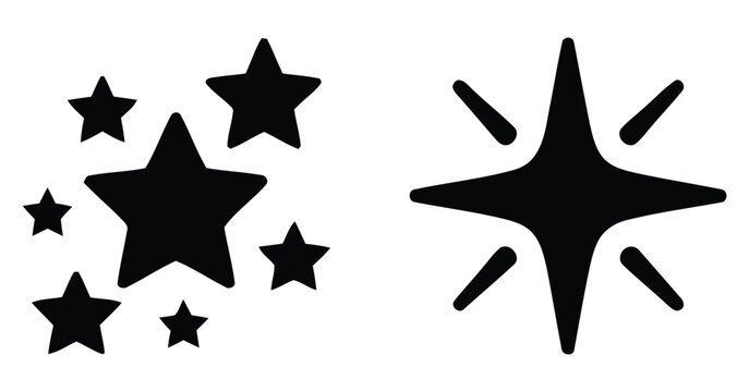 Black star and firework silhouettes against a white background festive holiday design element