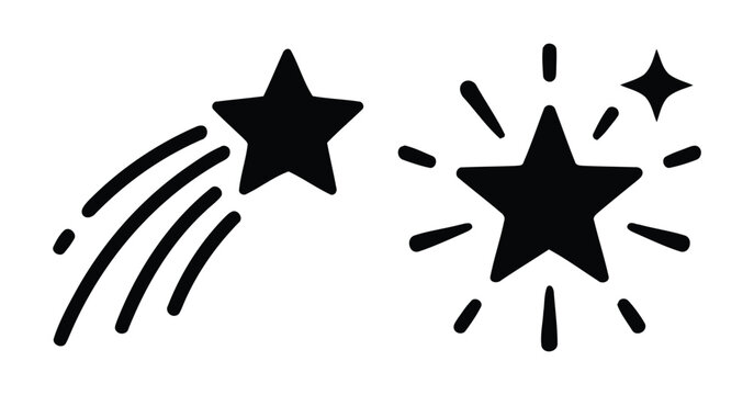 Two black star silhouettes with radiating lines on a white background festive celebration symbols