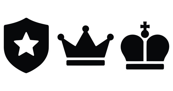 Black silhouettes of shield with star crown and bishop s mitre on a white background