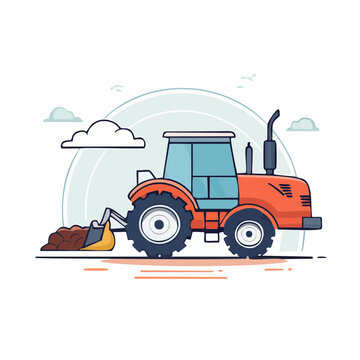 Illustration of an orange tractor with a front loader digging dirt