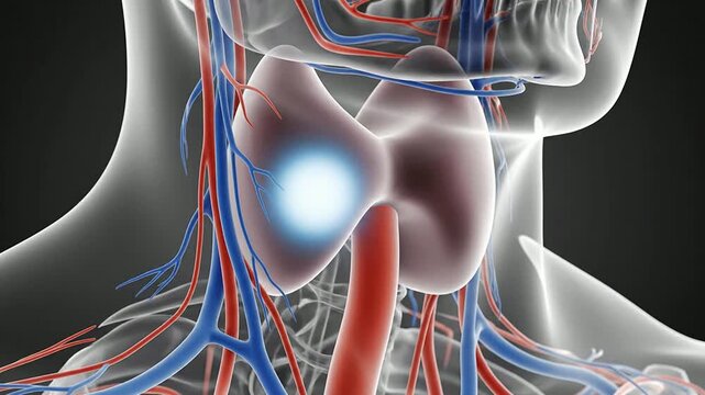 Detailed 3D Illustration Of Human Neck Anatomy Featuring Thyroid Gland, Vascular Structure, And Transparent Cutout Background, Ideal For Medical Education And Health Awareness