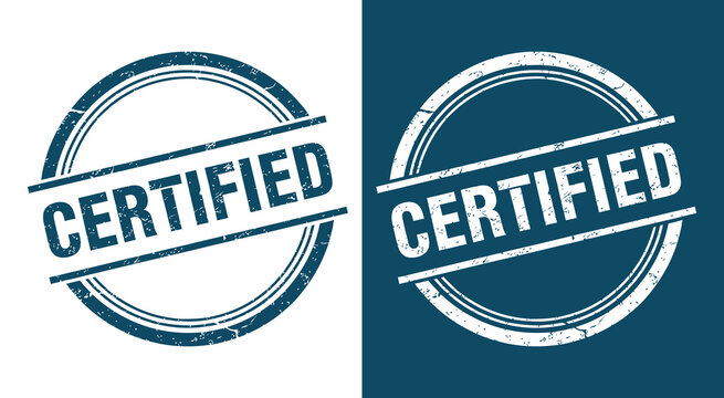 Certified circle rubber stamp badge with text grunge border print