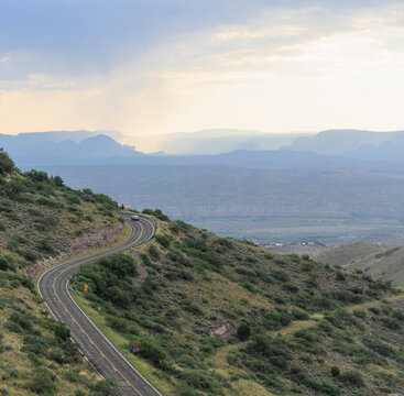 Winding Mountain Highway Near Jerome Arizona with Sedona Desert Landscape