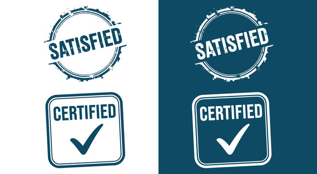Certified checkmark stamp and satisfied quality guarantee print icons