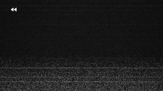 VHS Glitch Background with Static Noise and Rewind Symbol 4k video