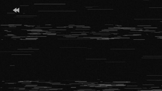VHS Glitch Rewind Effect with White Horizontal Lines and Digital Noise Background 4k video