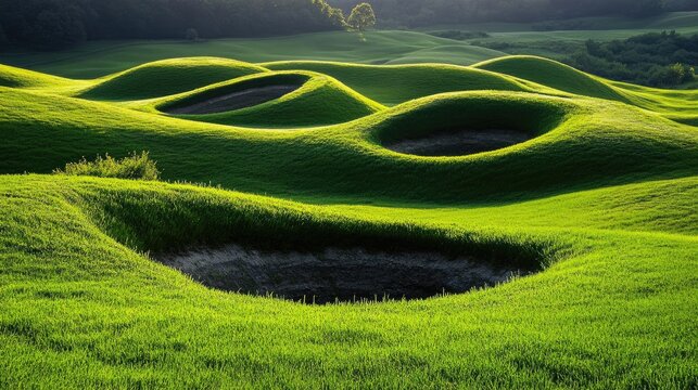 Green rolling hills with sinkholes