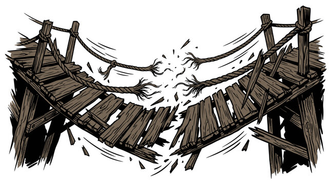 Broken Wooden Bridge Structure.