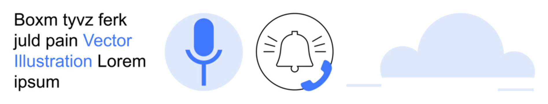 Smart technology, voice command, notifications, communication, cloud storage, digital services. Symbols for a microphone, notification bell with a call icon and a cloud. Voice command