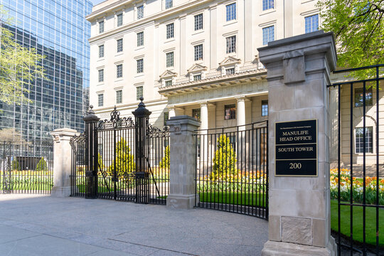 
Toronto, Canada - May 18, 2026: Headquarters of Manulife Financial Corporation on Bloor Street East in Toronto, Canada. Manulife Financial Corporation is a Canadian multinational financial services p