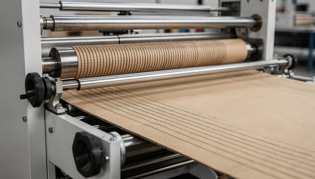Medium view of multiline creasing rollers pressing parallel fold marks into cardboard showcasing advanced machinery setup for complex folding designs.