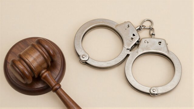 Gavel and handcuffs symbolize justice law enforcement and legal