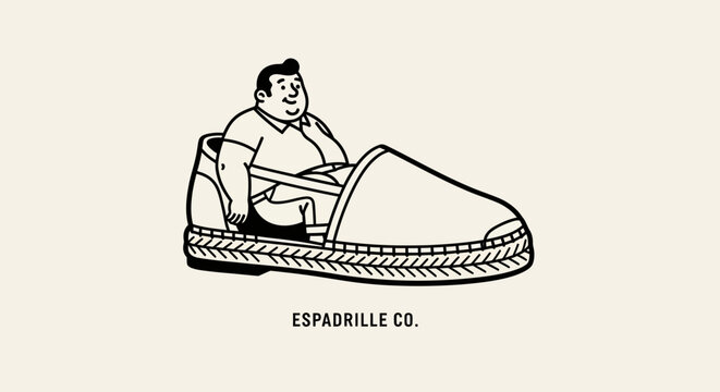 Man sitting inside large espadrille shoe line art