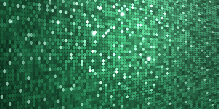 A shimmering background of green sequins in varying shades with bright white star glints.