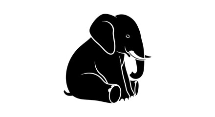 Fototapeta premium Elephant silhouette sits calmly on a white background to represent wildlife conservation efforts and the majestic nature of endangered species in a minimalist graphic style for modern design projects.