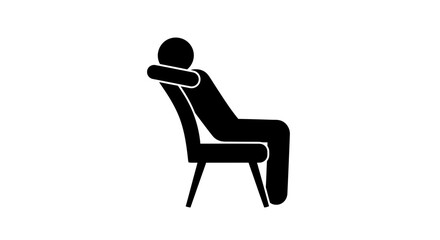 Fototapeta premium Person sitting in a chair with hands behind the head illustrates a relaxed posture suitable for office or home lifestyle concepts.