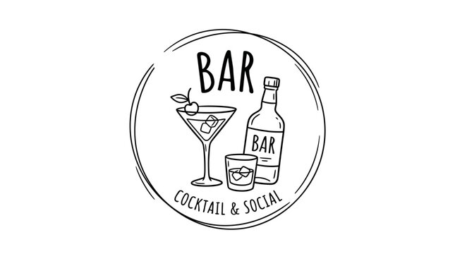 Cocktail bar logo with bottle glass.