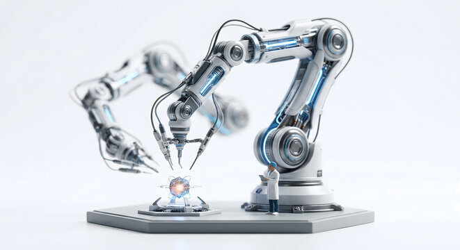  AIと精密医療ロボットアームによる最先端の手術・治療をサポートする医師のイメージ
