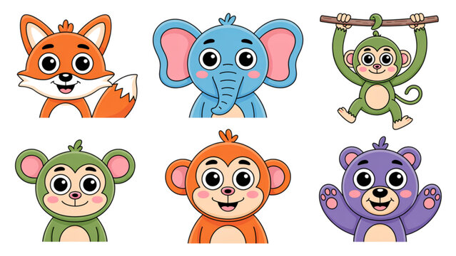 Colorful cartoon monkeys playing together