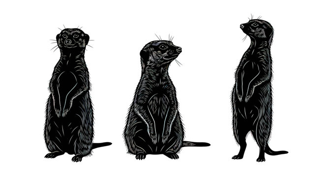 Three meerkats standing on hind legs 1.