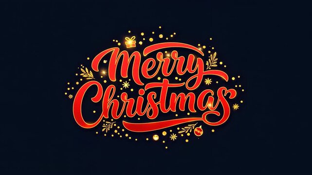 Festive Greeting: A radiant Merry Christmas text design illuminated by a cascade of golden sparkles, delicate floral accents, and glowing embers on a dark, moody background.