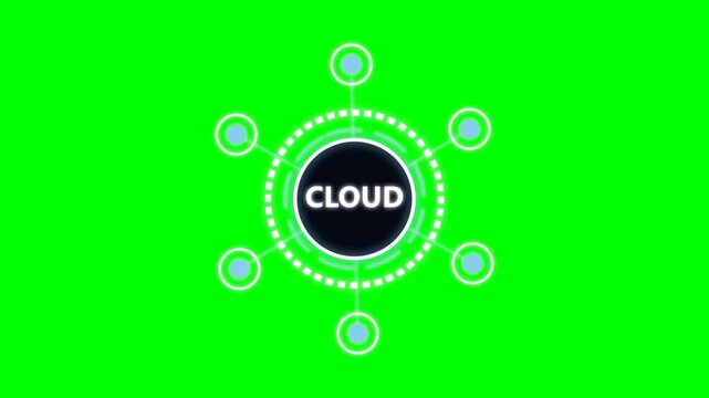 cloud computing network icon animation with data nodes on a green screen background vfx